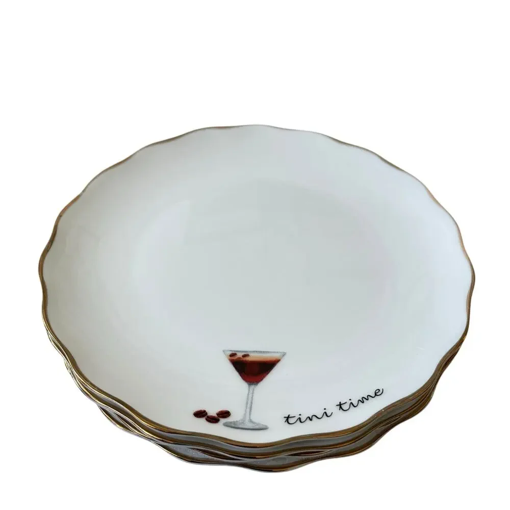 Godinger Martini Cocktail Appetizer Plates 6in Ceramic Set of 4 White NEW